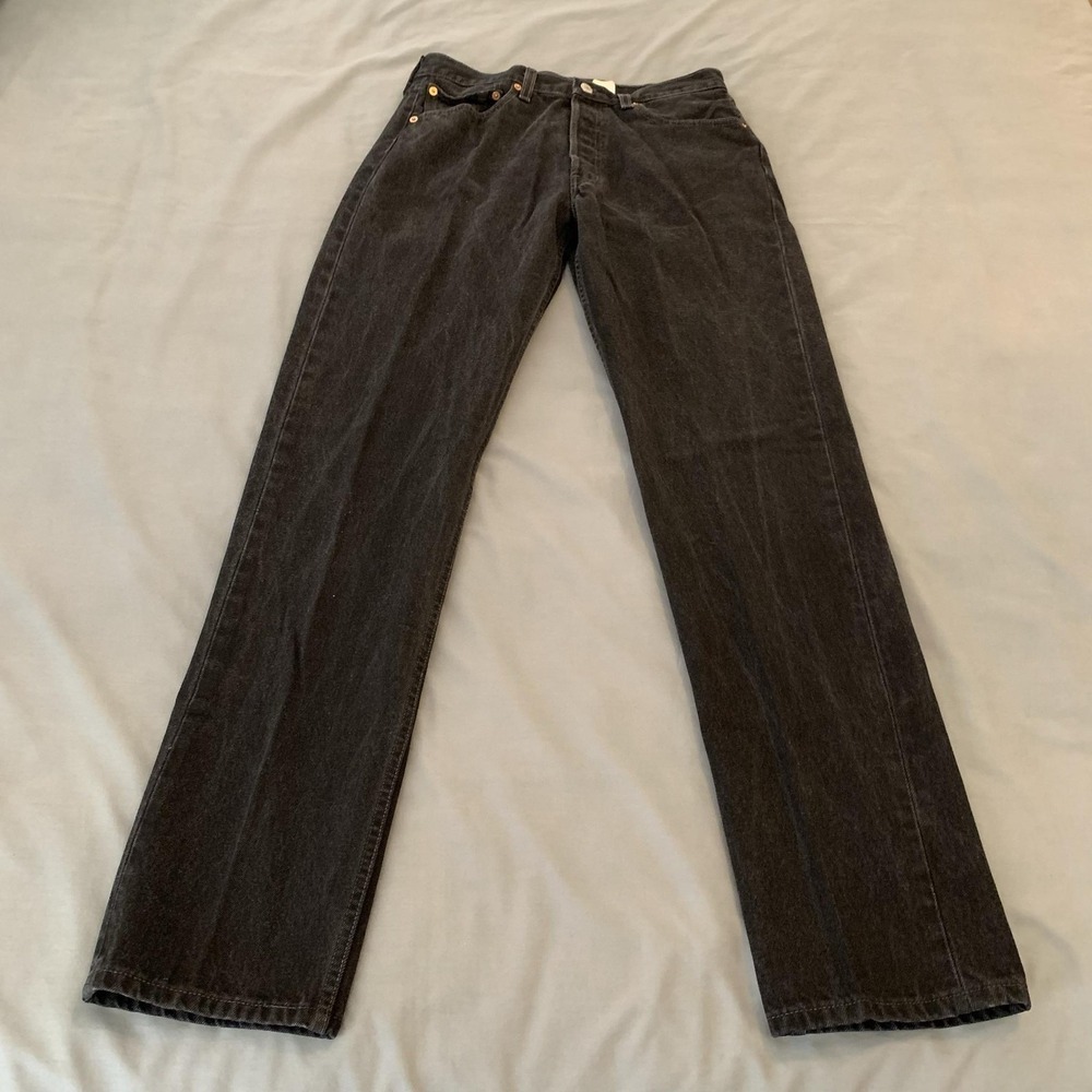 Vintage Levis 501 Jeans Mens 32x34 Black Charcoal Wash Straight Button Fly Denim